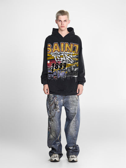 Saint Mich@el tears washed distressed salt-treated 400g heavy-weight vintage terry cloth hoodie