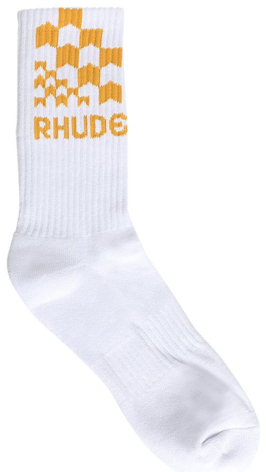 RHUDE RACING CHECKER SOCK 'WHITE/MUSTARD'