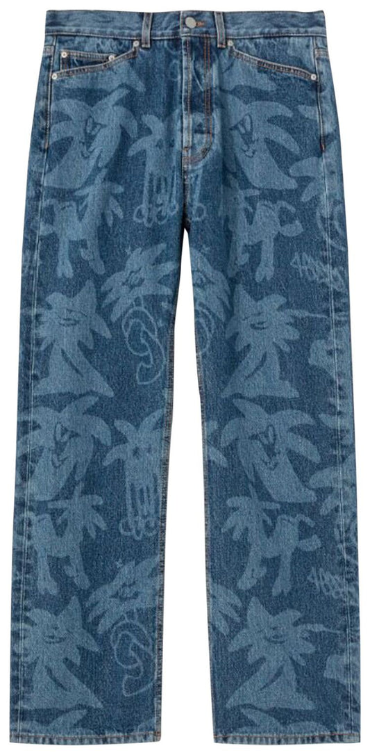 PALM ANGELS PALMITY ALL OVER LASER DENIM JEANS 'BLUE'