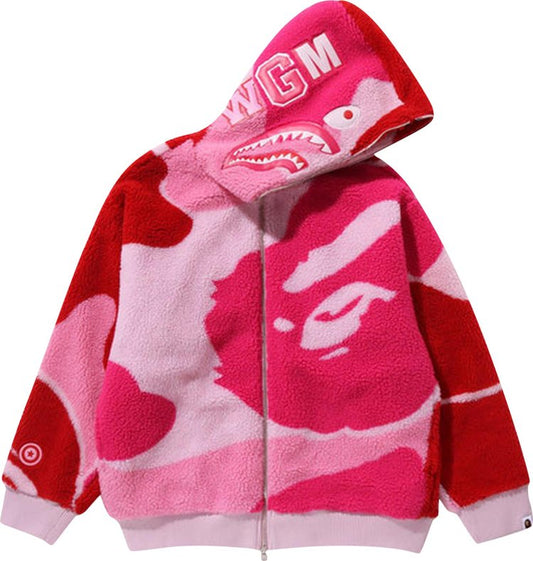 BAPE MEGA ABC CAMO SHARK BOA HOODIE 'PINK'