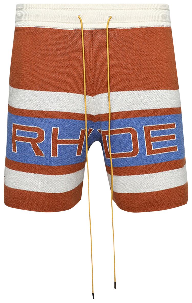 RHUDE PRAVIL RACING KNIT SHORT 'BRICK/CREAM/BLUE'