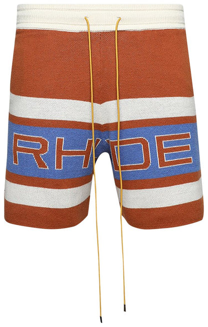 RHUDE PRAVIL RACING KNIT SHORT 'BRICK/CREAM/BLUE'