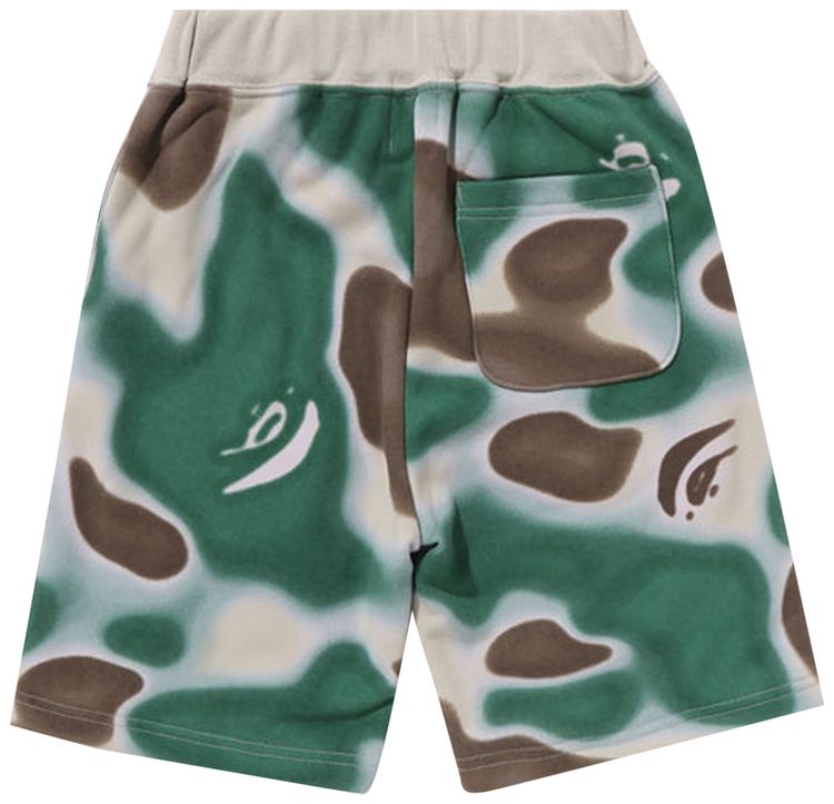 BAPE KIDS LIQUID CAMO SHARK SWEATSHORTS 'OLIVE DRAB'