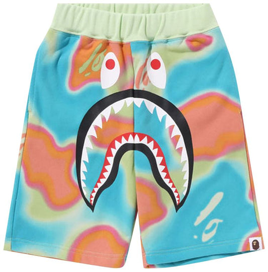 BAPE KIDS LIQUID CAMO SHARK SWEATSHORTS 'GREEN'