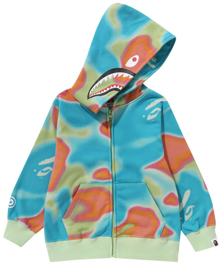 BAPE KIDS LIQUID CAMO SHARK ZIP HOODIE 'GREEN'