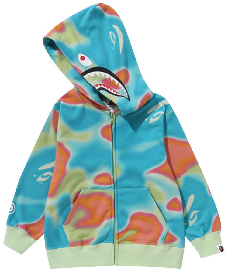 BAPE KIDS LIQUID CAMO SHARK ZIP HOODIE 'GREEN'