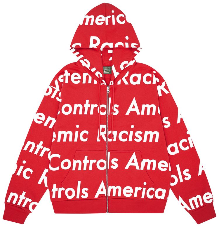 DENIM TEARS X ARTHUR JAFA SYSTEMIC RACISM CONTROLS AMERICA ZIP UP HOODIE 'RED'