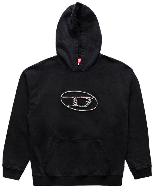 DIESEL MULTI-LAYERED LOGO PRINT HOODIE 'BLACK'