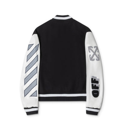 OFF-WHITE 2024 Fall/Winter new heavy embroidery patchwork leather varsity jacket