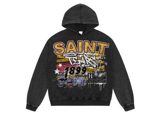 Saint Mich@el tears washed distressed salt-treated 400g heavy-weight vintage terry cloth hoodie