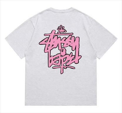 BAPE×STUSS! PINK COLOR LOGO LETTERING TEE