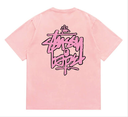 BAPE×STUSS! PINK COLOR LOGO LETTERING TEE