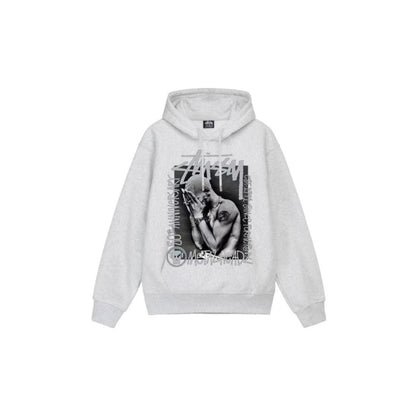 Stu$$y x Metalheadz SS24 collaboration hoodie with chest logo and character graphic print