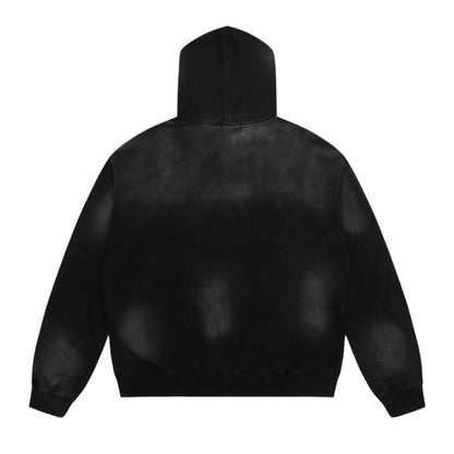 Saint Mich@el tears washed distressed salt-treated 400g heavy-weight vintage terry cloth hoodie in black