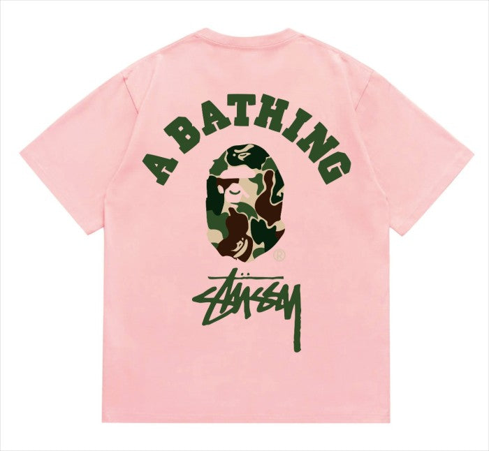 BAPE×Stuss! Green Color Camo By Bathing Tee