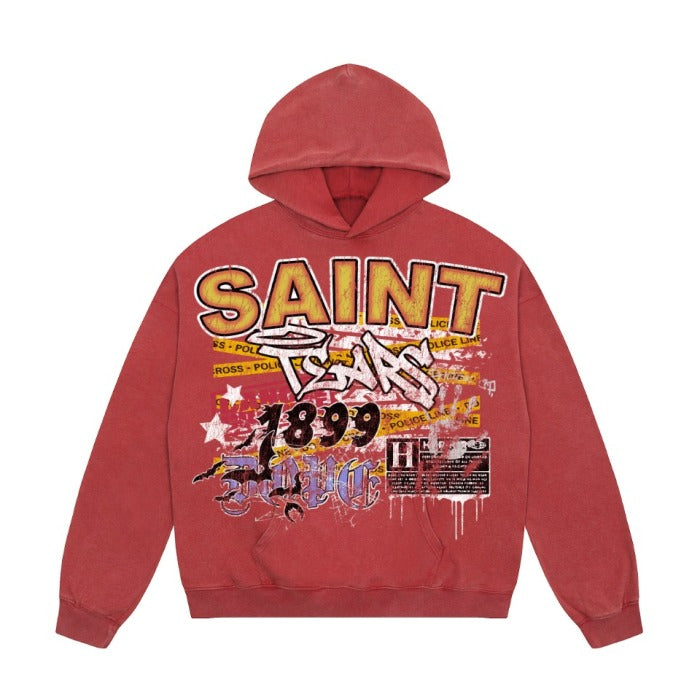 Saint Mich@el tears washed distressed salt-treated 400g heavy-weight vintage terry cloth hoodie