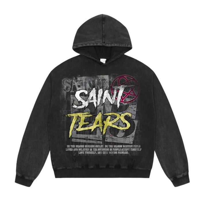 Saint Mich@el tears washed distressed salt-treated 400g heavy-weight vintage terry cloth hoodie