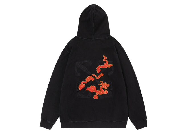 OFF-WHITE 24SS NEW EMBROIDERED CLOUD AND DRAGON WASHED HOODIE