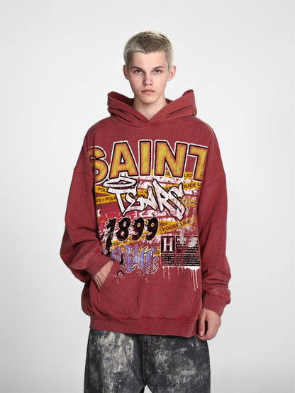 Saint Mich@el tears washed distressed salt-treated 400g heavy-weight vintage terry cloth hoodie