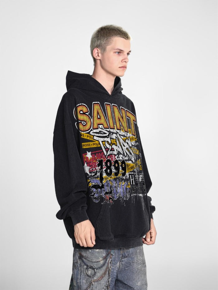 Saint Mich@el tears washed distressed salt-treated 400g heavy-weight vintage terry cloth hoodie