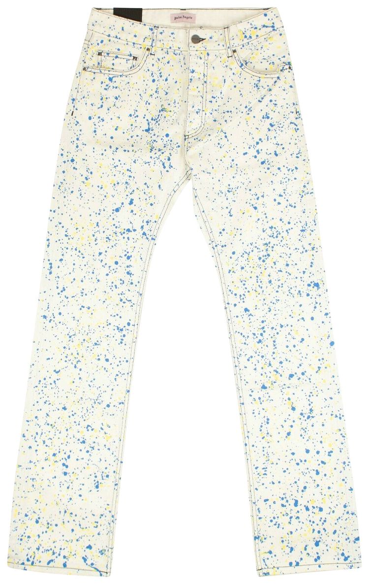 PALM ANGELS SPLATTER JEANS 'WHITE/BLUE/YELLOW'