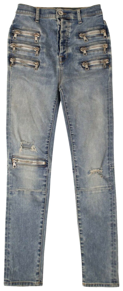 UNRAVEL PROJECT DENIM ZIP-EMBELLISHED SKINNY JEANS 'BLUE'