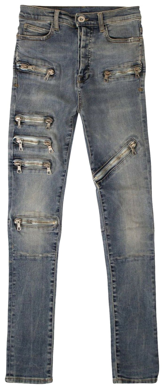 UNRAVEL PROJECT DENIM MOONWASH MULTI-ZIP JEANS 'BLUE'