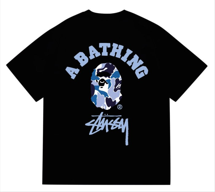 BAPE×Stuss! Blue Color Camo By Bathing Tee