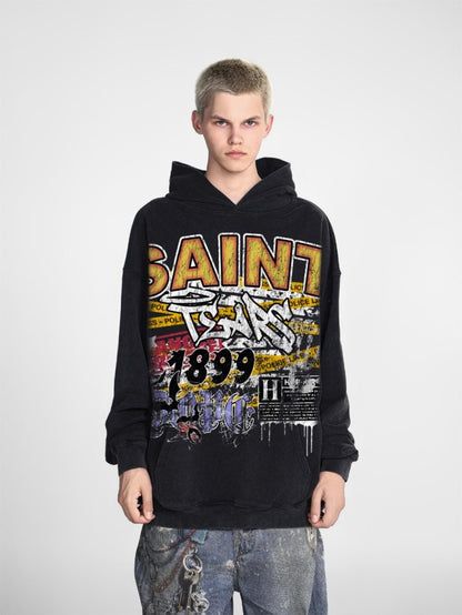 Saint Mich@el tears washed distressed salt-treated 400g heavy-weight vintage terry cloth hoodie