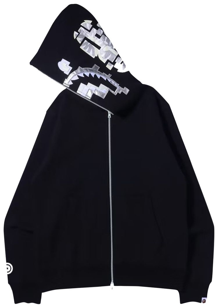 BAPE DIGITAL SHARK FULL ZIP HOODIE 'BLACK'