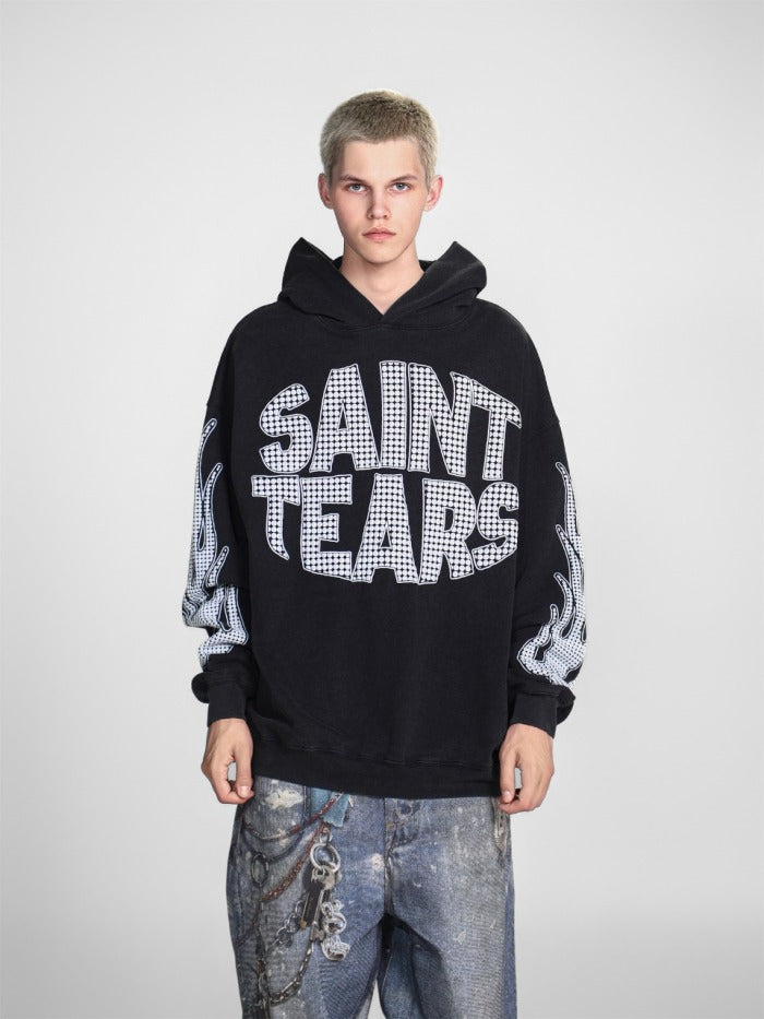 Saint Mich@el tears washed distressed salt-treated 400g heavy-weight vintage terry cloth hoodie