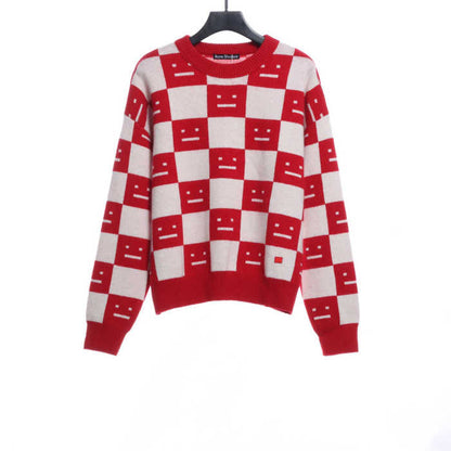 22S SACNE STUDIOS Checkerboard Square Smiley Crew Neck Sweater