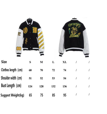 OW22FW multi-icon badge wool woolen stitching jacket thickened cotton baseball uniform jacket