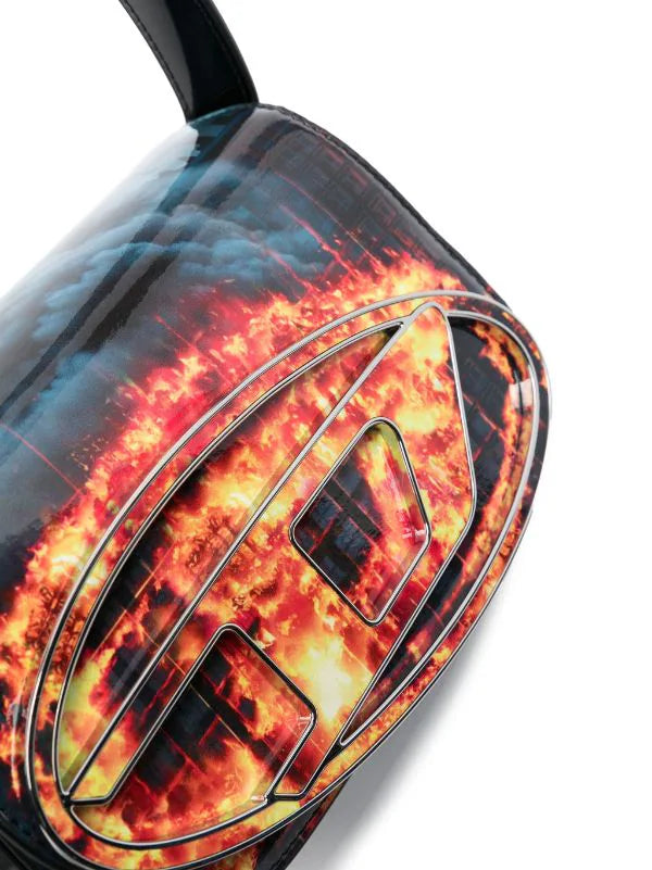 DIESEL 1DR POLY FLAME PRINT SHOULDER BAG