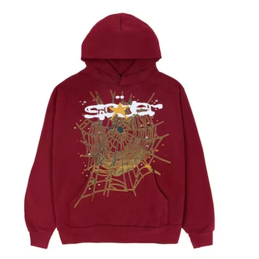 Sp5der Logo Hoodie Maroon