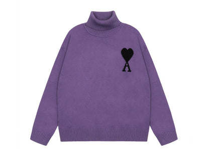 Am1 2024SS classic purple jacquard big heart turtleneck sweater