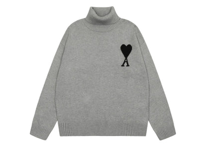 Am1 2024SS classic gray jacquard big heart turtleneck sweater