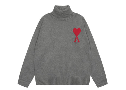 Am1 2024SS classic gray jacquard big heart turtleneck sweater