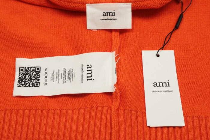 Am1 2024SS classic orange jacquard big heart turtleneck sweater