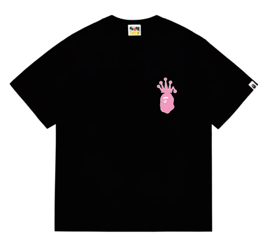 BAPE×STUSS! PINK COLOR LOGO LETTERING TEE