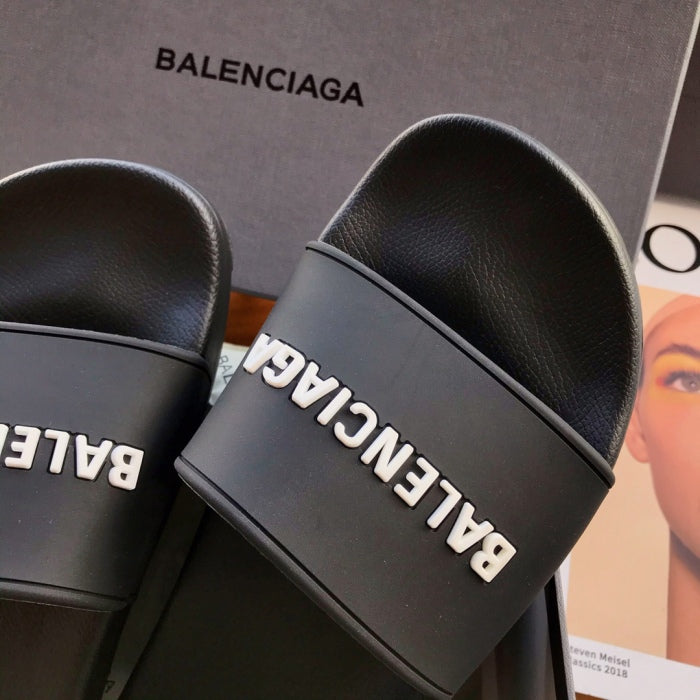 Balenciag* Pool Slide Black White