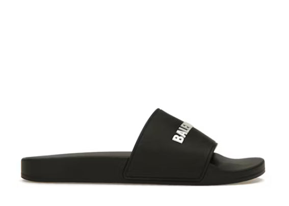 Balenciag* Pool Slide Black White