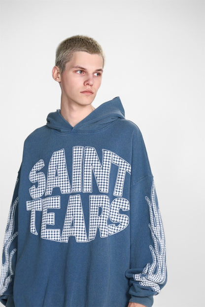 Saint Mich@el tears washed distressed salt-treated 400g heavy-weight vintage terry cloth hoodie