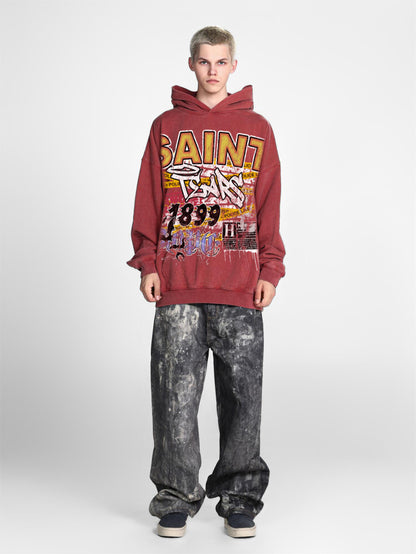 Saint Mich@el tears washed distressed salt-treated 400g heavy-weight vintage terry cloth hoodie