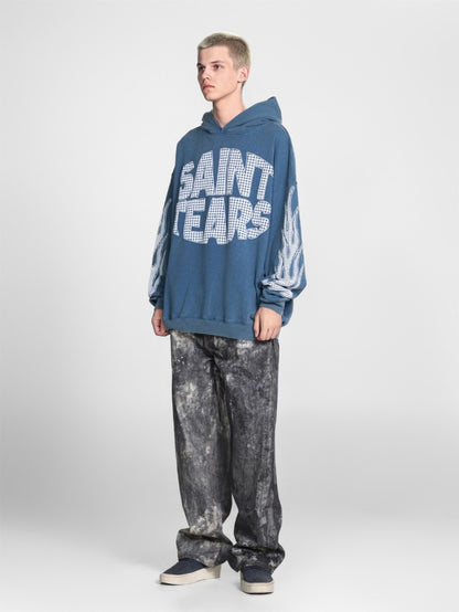 Saint Mich@el tears washed distressed salt-treated 400g heavy-weight vintage terry cloth hoodie