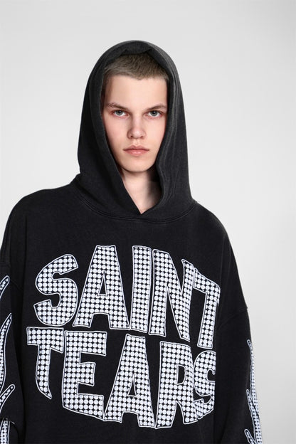 Saint Mich@el tears washed distressed salt-treated 400g heavy-weight vintage terry cloth hoodie