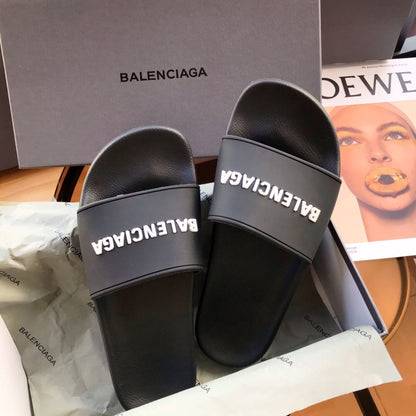 Balenciag* Pool Slide Black White